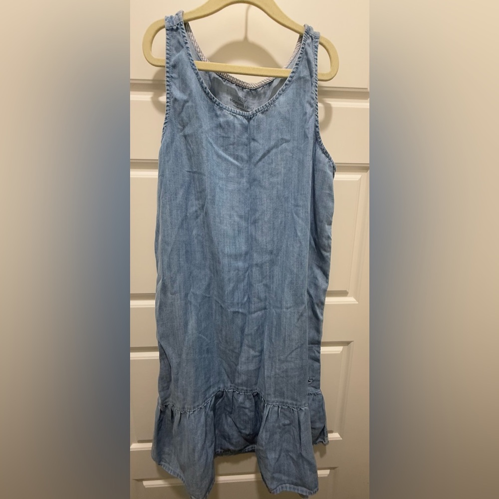 Vineyard Vines Girl’s Chambray Drop-waist Flounce Dress. Size Large (14).